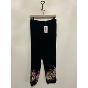 NEW Johnny Was Zosia Velvet Jogger Size XS Embroidered Pants Floral Pull On Pant